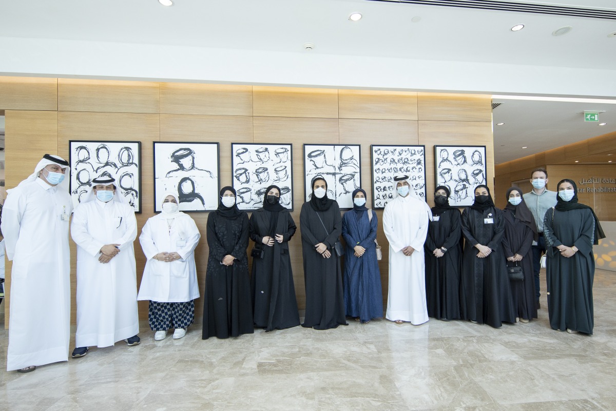 Minister of Public Health H E Dr. Hanan Mohamed Al Kuwari and Chairperson of Qatar Museums H E Sheikha Al Mayassa bint Hamad Al Thani during inauguration of artworks at the Women’s Wellness and Research Centre, yesterday.
