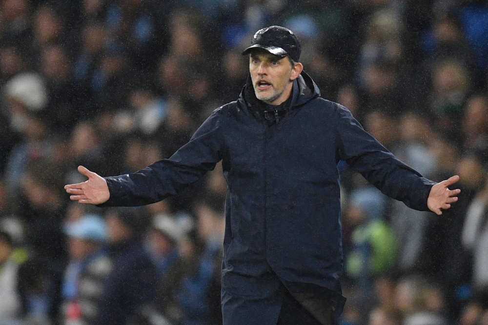 Bayern Munich's German head coach Thomas Tuchel gestures on the touchline during the UEFA Champions League quarter final, first leg football match between Manchester City and Bayern Munich at the Etihad Stadium in Manchester, north-west England, on April 11, 2023. Photo by Oli SCARFF / AFP
