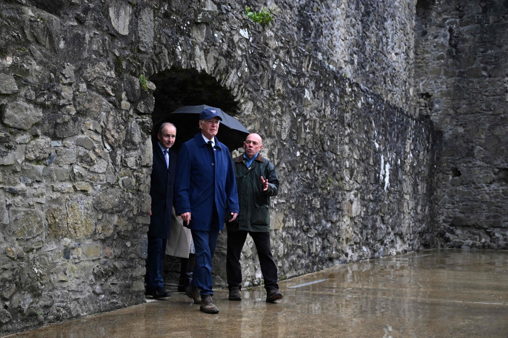 US President Joe Biden visits Carlingford Castle, in Carlingford, on April 12, 2023, during a four day trip to Northern Ireland and Ireland for the 25th anniversary commemorations of the 