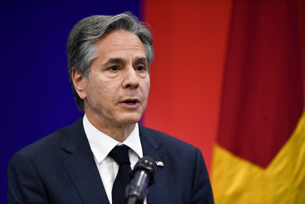 US Secretary of State Antony Blinken speaks at a news conference at the US Embassy Annex in Hanoi on April 15, 2023. (Photo by Nhac Nguyen / AFP)