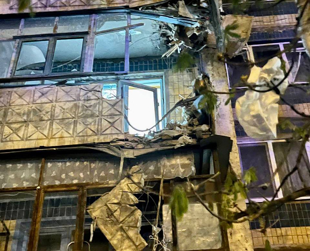 This handout picture posted on April 20, 2023 on the official Telegram account of Vyacheslav Gladkov, governor of the Belgorod region, shows damage after an explosion in the city. (Photo by Handout via AFP) 