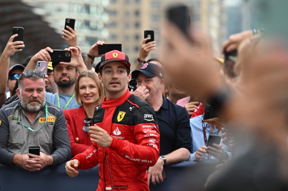 Third placed Ferrari's Monegasque driver Charles Leclerc looks on after the Formula One Azerbaijan Grand Prix at the Baku City Circuit in Baku on April 30, 2023. (Photo by NATALIA KOLESNIKOVA / AFP)