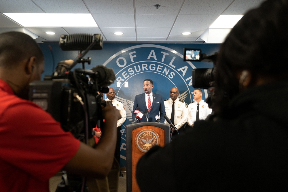 Atlanta Mayor Andre Dickens speaks at a press conference following a shooting at Northside Hospital medical facility on May 3, 2023 in Atlanta, Georgia. Photo by Megan Varner / GETTY IMAGES NORTH AMERICA / Getty Images via AFP