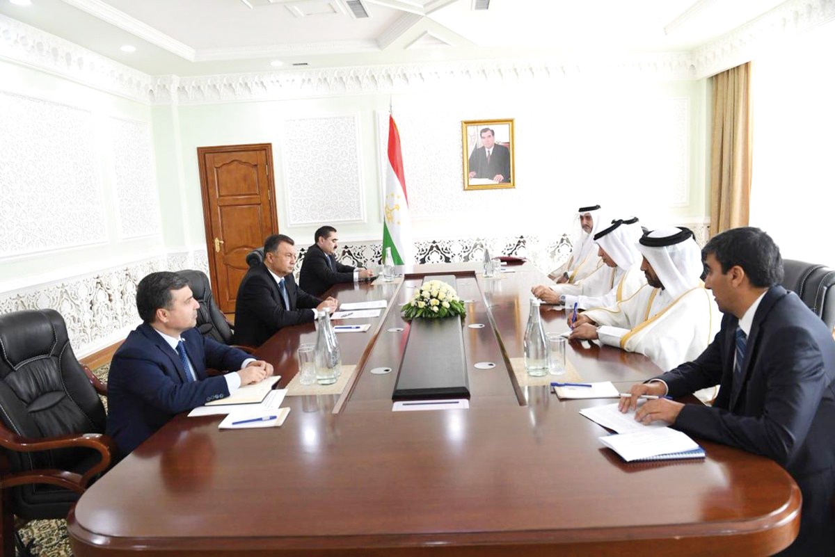 Prime Minister of the Republic of Tajikistan H E Kokhir Rasulzoda meeting with Minister of State for Foreign Affairs H E Sultan bin Saad Al Muraikhi in Dushanbe, yesterday.