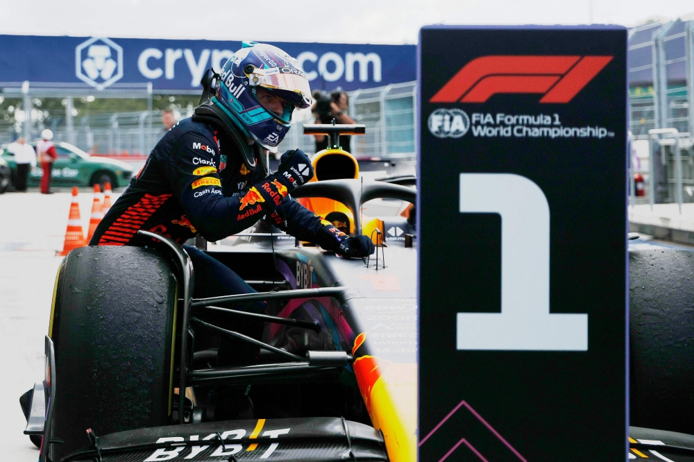 MAY 07: Race winner Max Verstappen of the Netherlands and Oracle Red Bull Racing celebrates in parc ferme during the F1 Grand Prix of Miami at Miami International Autodrome on May 07, 2023 in Miami, Florida. Photo by Chris Graythen / GETTY IMAGES NORTH AMERICA / Getty Images via AFP