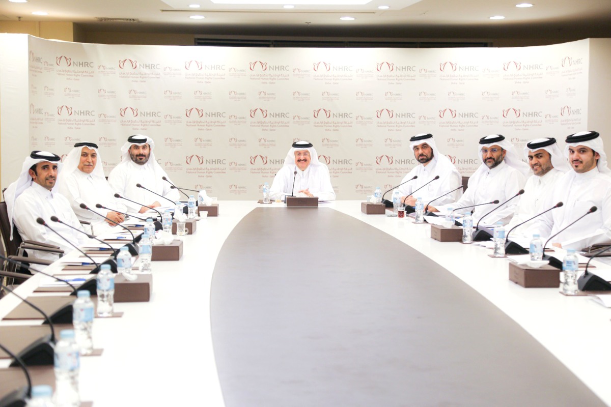 NHRC Deputy Chairman Dr. Mohammad bin Saif Al Kuwari (centre) and other officials during a meeting to discuss the 7th Central Municipal Council (CMC) elections 2023.