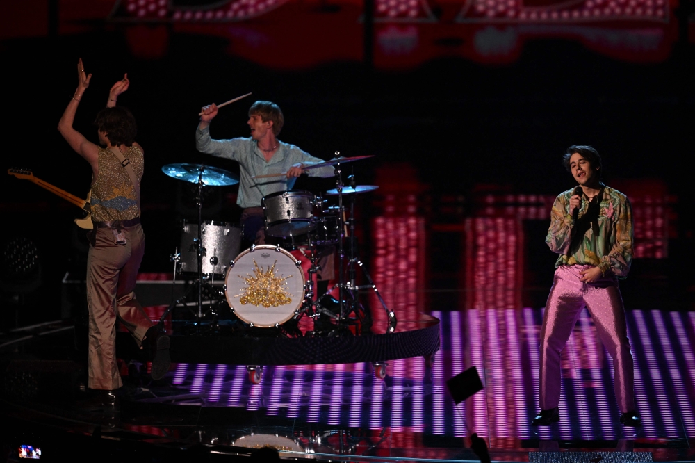 Indie rock band Joker Out perform on behalf of Slovenia during the second semi-final of the Eurovision Song contest 2023 at the M&S Bank Arena in Liverpool, northern England on May 11, 2023. (Photo by Paul ELLIS / AFP)