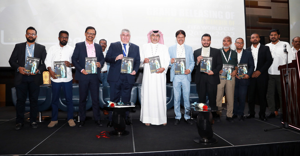 Ambassador of Argentina to Qatar, H E Guillermo Nicolas (fourth left), Abdulla Yusuf Al Mulla, Director of 3-2-1 Olympic and Sports Museum (fifth left), along with other officials from Qatar Indian Islahi Centre.