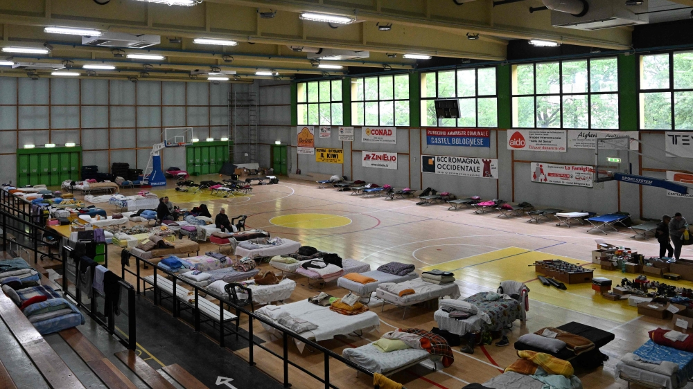 A general view on May 20, 2023 shows the sports hall of Castel Bolognese, near Ravenna. (Photo by Andreas Solaro / AFP)