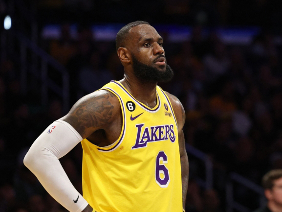 LeBron James #6 of Los Angeles Lakers react to a Laker foul during the third quarter against the Denver Nuggets on May 22, 2023 in Los Angeles. Harry How/Getty Images/AFP
