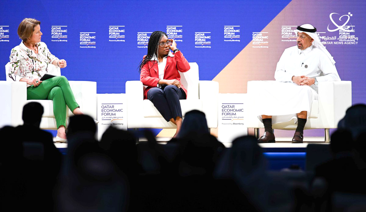 Minister of Investment of Saudi Arabia H E Eng. Khalid bin Abdulaziz Al Falih (right) during a session at 'Qatar Economic Forum - Powered by Bloomberg' yesterday. 