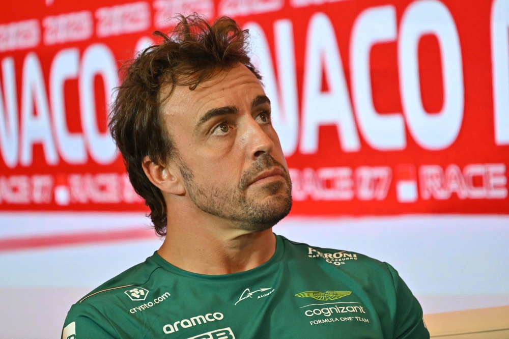 Aston Martin's Spanish driver Fernando Alonso speaks during the drivers press conference of the Monaco Formula One Grand Prix in Monaco on May 25, 2023. Photo by ANDREJ ISAKOVIC / AFP