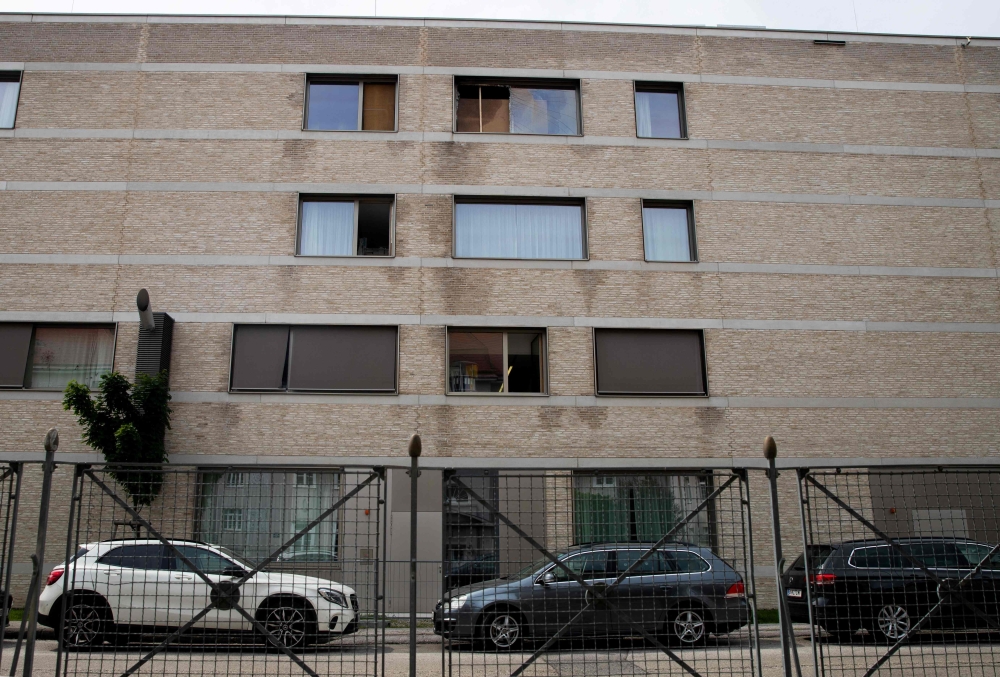 Destroyed windows are seen on a building of the State Cinic in Moedling, Lower Austria, near Vienna on May 30, 2023, after a fire broke out in the hospital on late May 29, claiming three lives. Photo by Alex HALADA / AFP