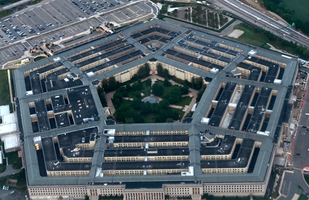 The Pentagon in Washington, DC, on May 10, 2023, in an aerial view. (Photo by Daniel Slim / AFP)