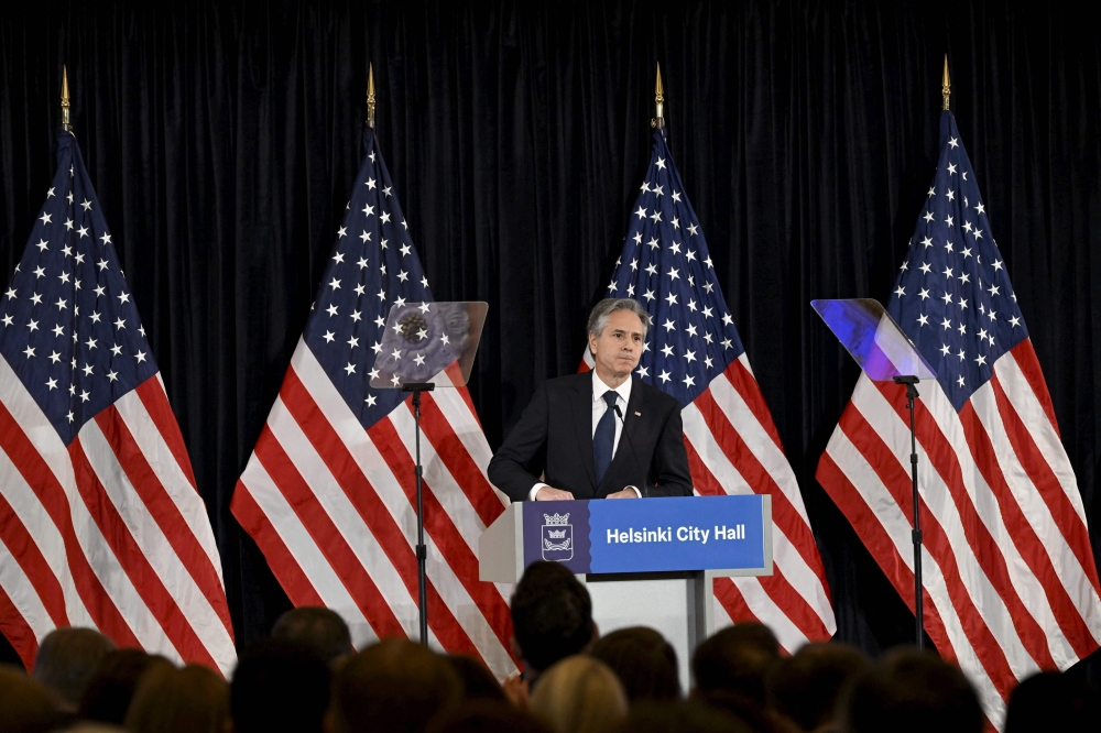 US Secretary of State Antony Blinken gives a speech at the Helsinki City Hall in Helsinki, Finland, on June 2, 2023. Photo by Emmi Korhonen / Lehtikuva / AFP