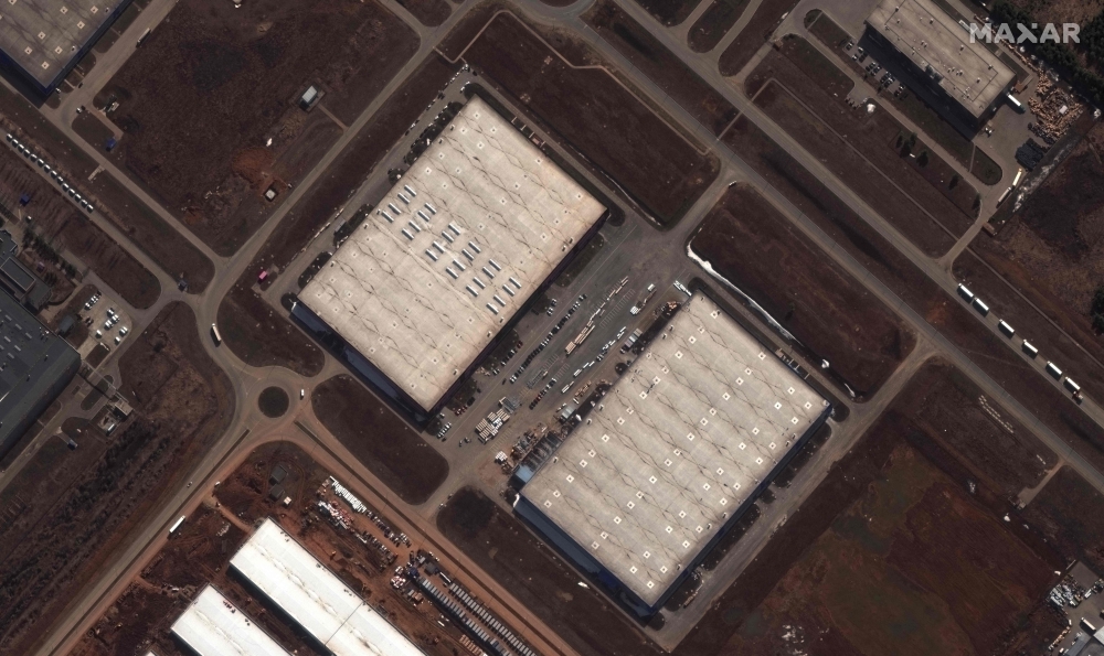 This April 4, 2023, satellite image courtesy of MAXAR Technologies shows the Alabuga special economic zone in Russia. (Photo by Handout / Satellite image ｩ2023 Maxar Technologies / AFP) 