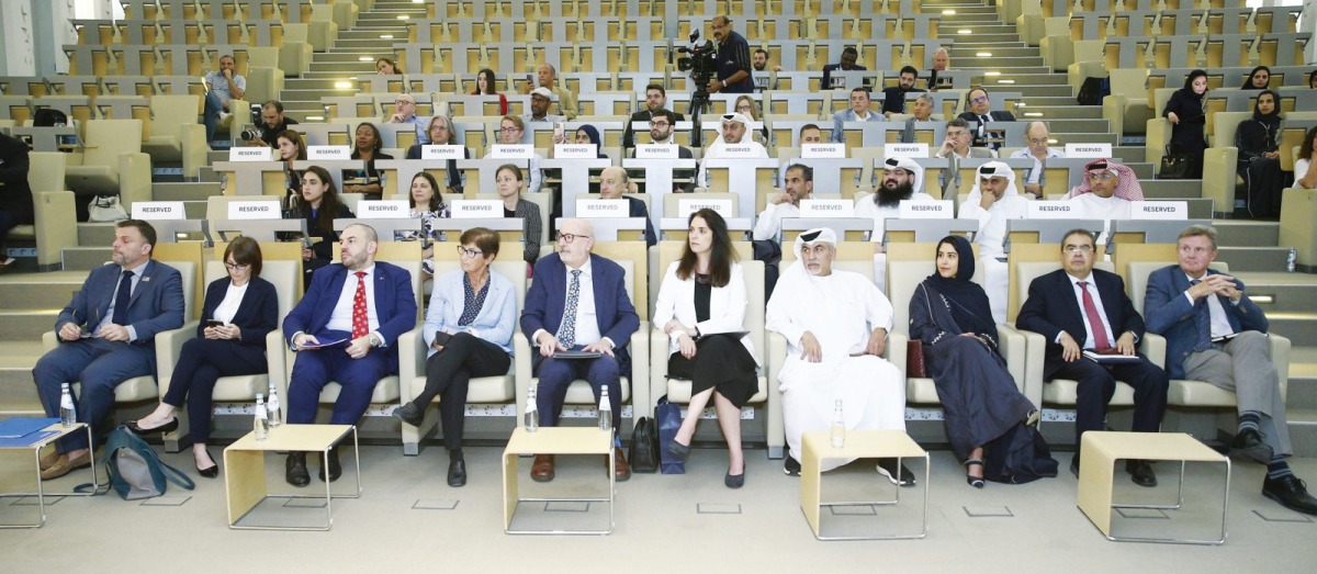 Officials from HBKU, UCLan Cyprus, Unesco regional offices, and the European Union’s Delegation Office during the event held to commence  the joint-leadership of Unesco Chair on Governance and Social Responsibility in Sport.  Pic by Rajan Vadakkemuriyil