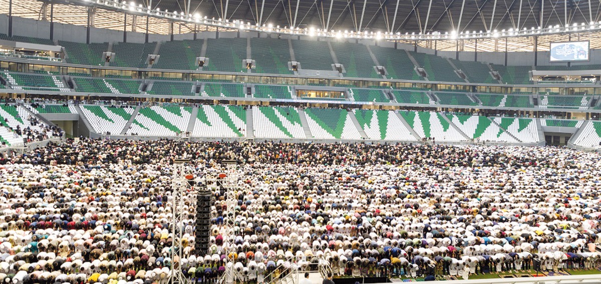File photo: A huge number of community members performing Eid Al Fitr prayers yesterday at the Education City Stadium.


