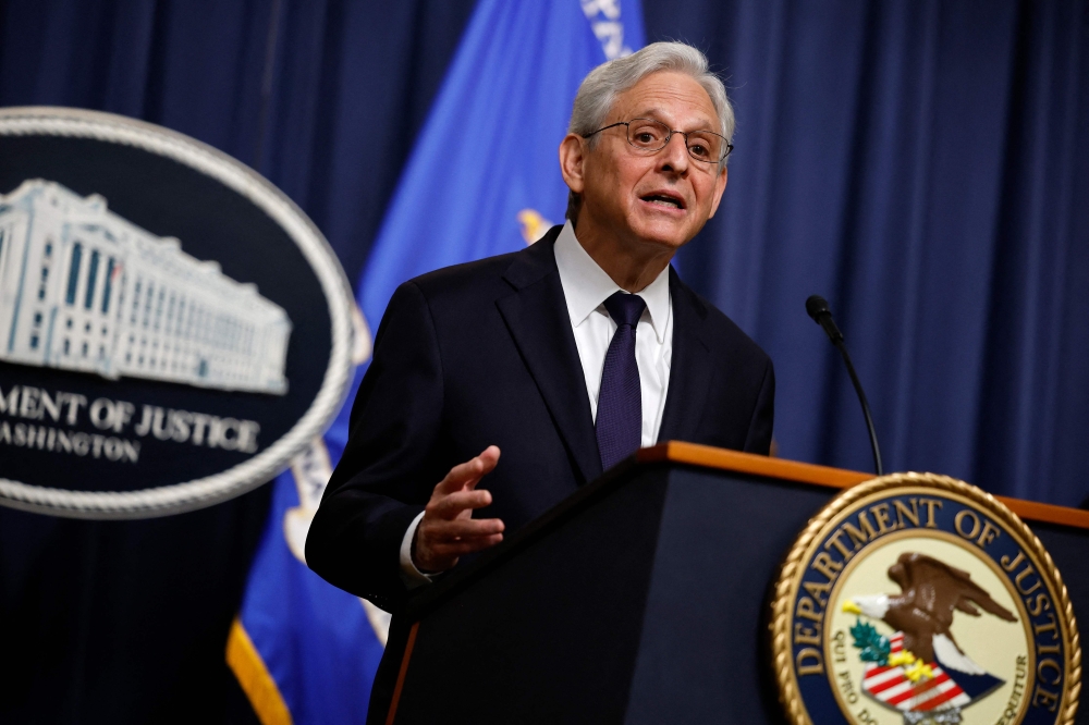 U.S. Attorney General Merrick Garland announces the arrest of Chinese chemical company employees as part of an investigation into the fentanyl precursor supply chain during a news conference at the Robert F. Kennedy headquarters building on June 23, 2023 in Washington, DC. (Photo by CHIP SOMODEVILLA / GETTY IMAGES NORTH AMERICA / Getty Images via AFP)

