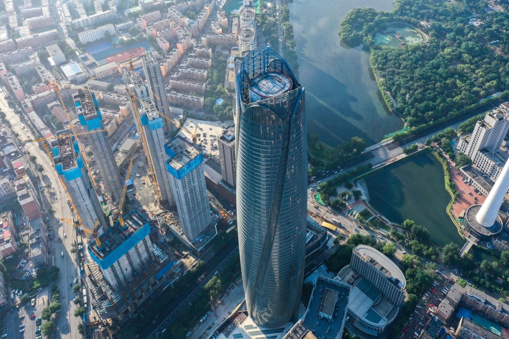 This aerial photo taken on July 17, 2023 shows buildings in Shenyang, in China's northeastern Liaoning province. Photo by AFP