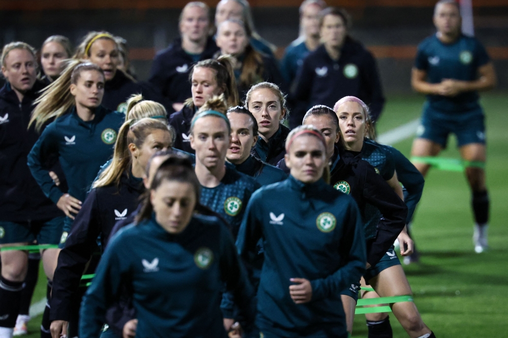 Ireland's players participate in a training session at Leichhardt Oval in Sydney on July 19, 2023, ahead of the Women's World Cup football tournament. (Photo by David Gray / AFP)