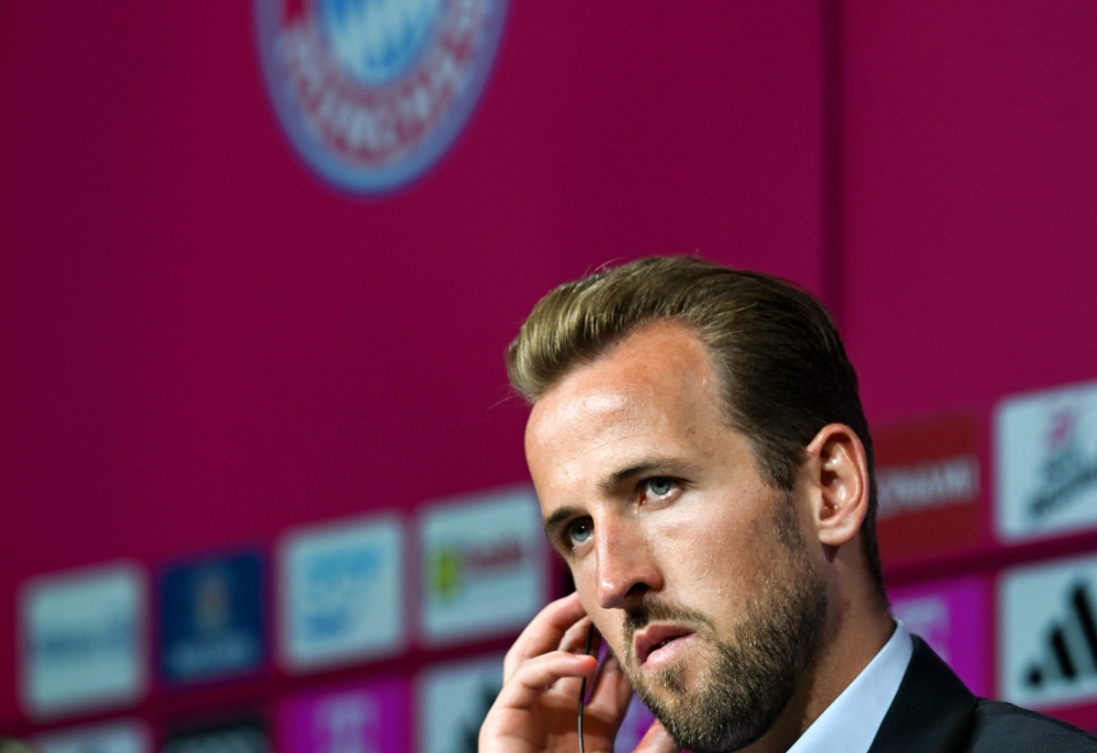 Bayern Munich's English forward #09 Harry Kane listens to journalists' questions during a press conference on his presentation after signing a four-years deal with German first division football club FC Bayern Munich, in Munich, southern Germany on August 13, 2023. Photo by Christof STACHE / AFP