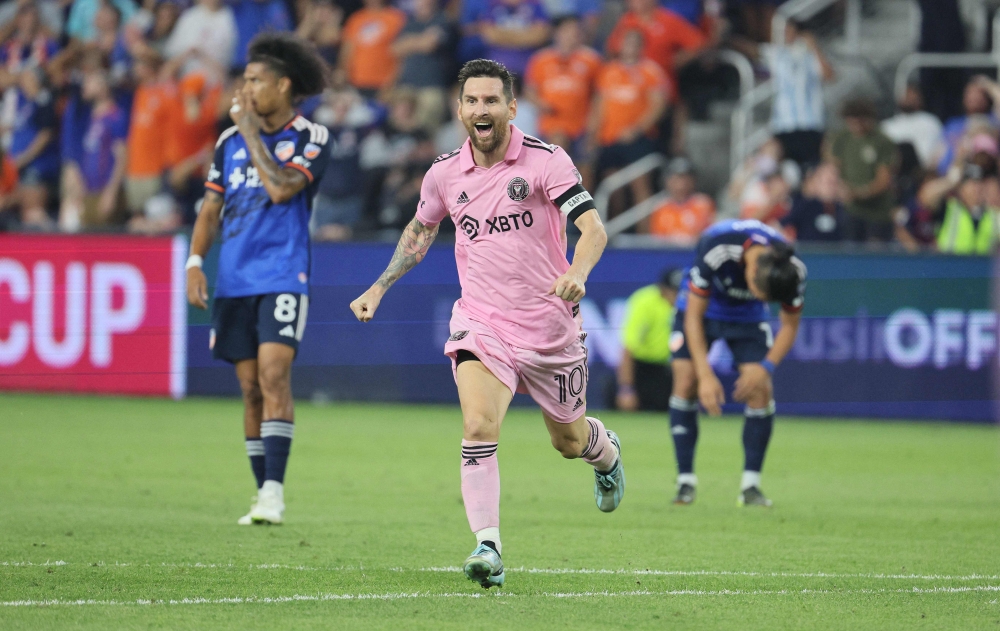 Lionel Messi #10 of Inter Miami CF against FC Cincinnati in the semi-finals of the 2023 U.S. Open Cup at TQL Stadium on August 23, 2023 in Cincinnati, Ohio. Andy Lyons/Getty Images/AFP 