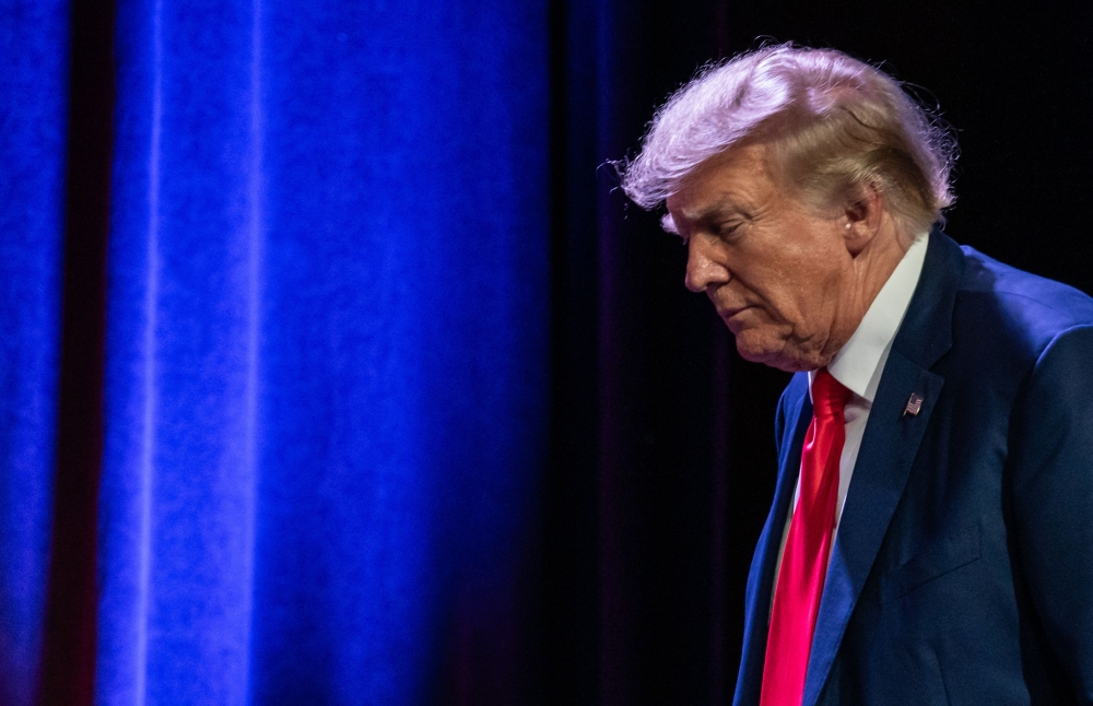 File photo: Former US president and 2024 Republican Presidential hopeful Donald Trump arrives to speak at the Republican Party of Iowa's 2023 Lincoln Dinner at the Iowa Events Center in Des Moines, Iowa, on July 28, 2023. (Photo by Sergio Flores / AFP)