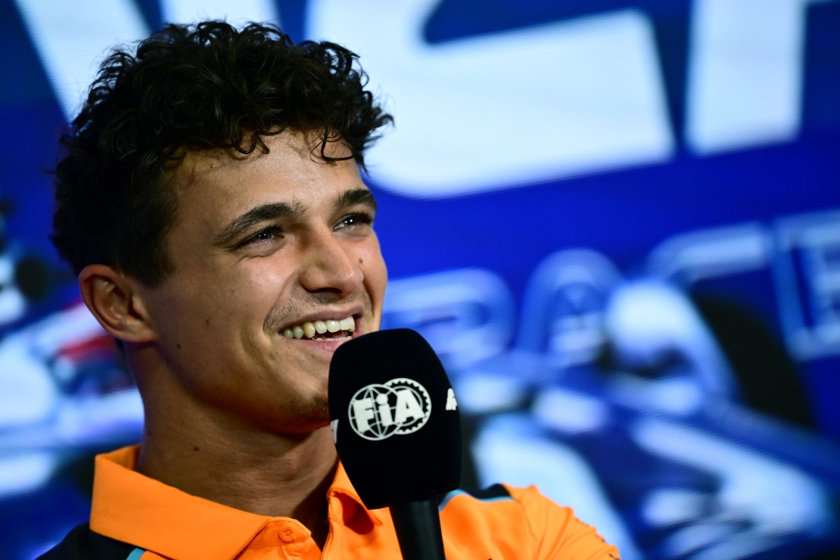 McLaren's British driver Lando Norris attends a press conference at the Monza Circuit ahead of the Italy's Formula One Grand Prix, in Monza northern Italy, on August 31, 2023. Photo by Marco BERTORELLO / AFP