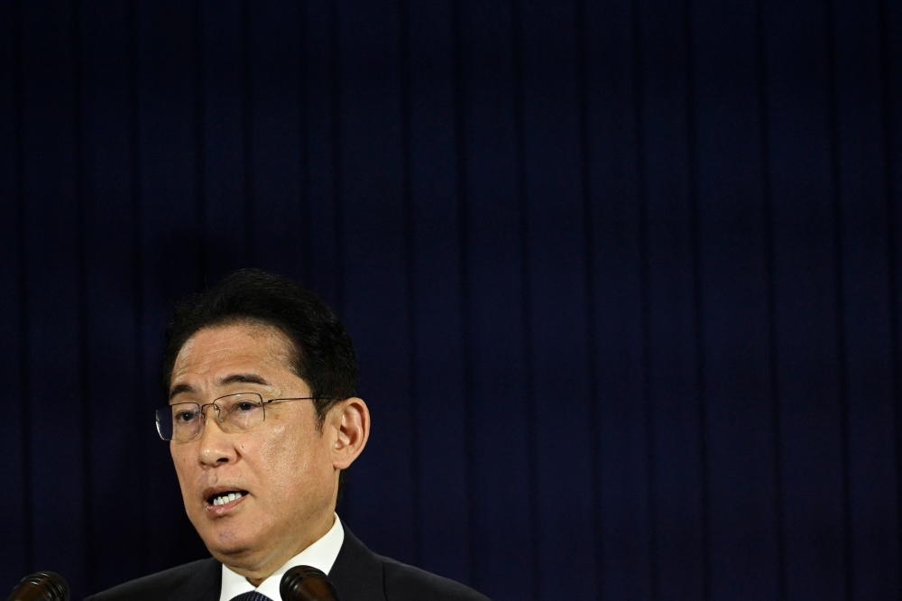 Japan's Prime Minister Fumio Kishida speaks during a news conference after attending the G20 summit, in New Delhi on September 10, 2023. (Photo by Tauseef MUSTAFA / AFP)
