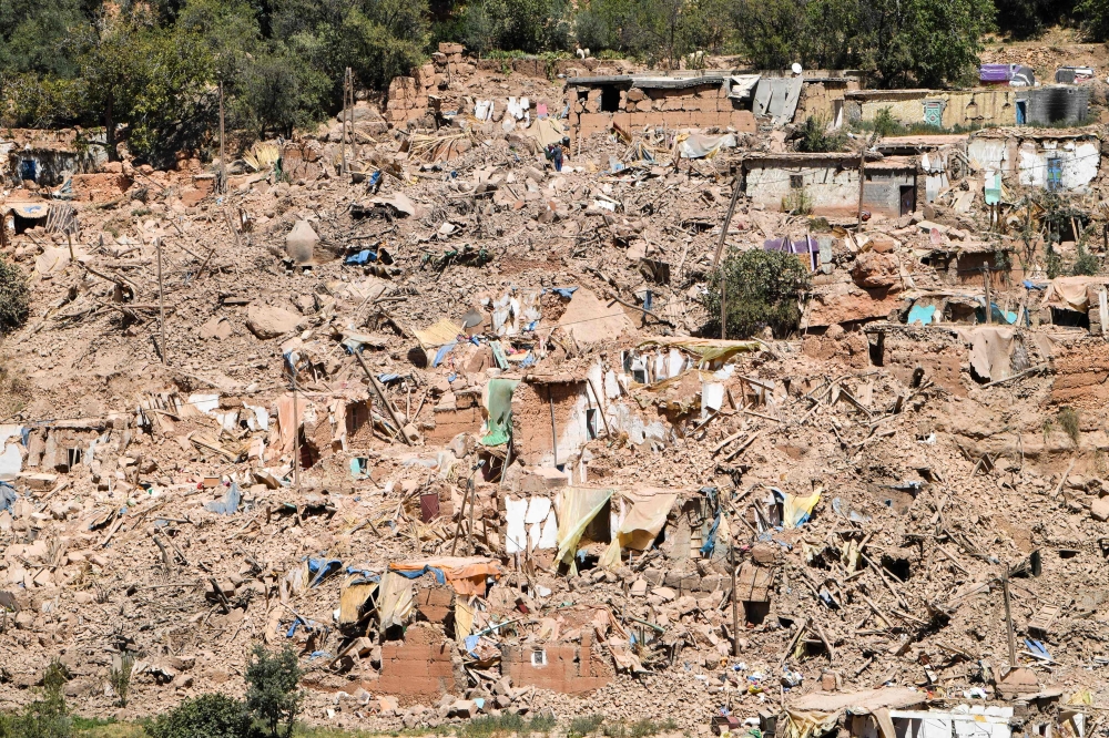 A general view shows the damage and destruction in the village of Tiksit, south of Adassil, on September 10, 2023, two days after a devastating 6.8-magnitude earthquake struck the country. (Photo by Fethi Belaid / AFP)
