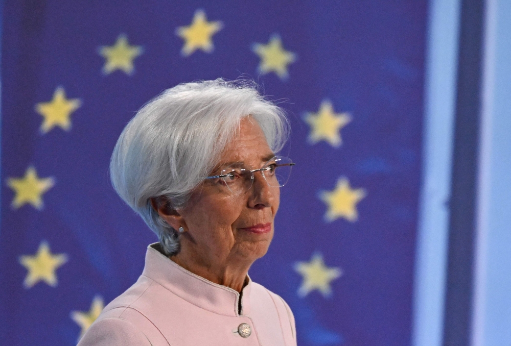 President of the European Central Bank (ECB) Christine Lagarde addresses a press conference following the meeting of the governing council of the ECB in Frankfurt am Main, western Germany, on September 14, 2023. (Photo by Kirill KUDRYAVTSEV / AFP)
