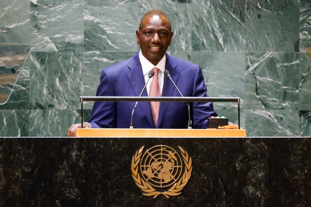 President of Kenya William Samoei Ruto speaks during the United Nations General Assembly (UNGA) at United Nations headquarters on September 21, 2023 in New York City. (Photo by Kena Betancur/Getty Images/AFP)