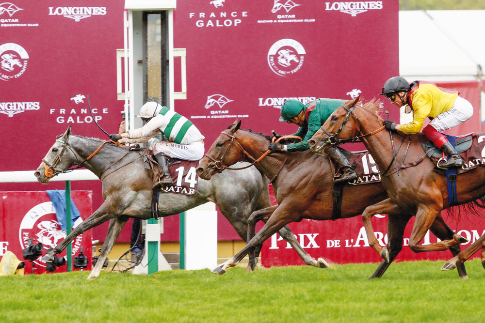 Eventual winner Alpinista under jockey Luke Morris leads the Qatar Prix de l’Arc de Triomphe 2022 race in this file photo. PICS: Zuzanna Lupa 
