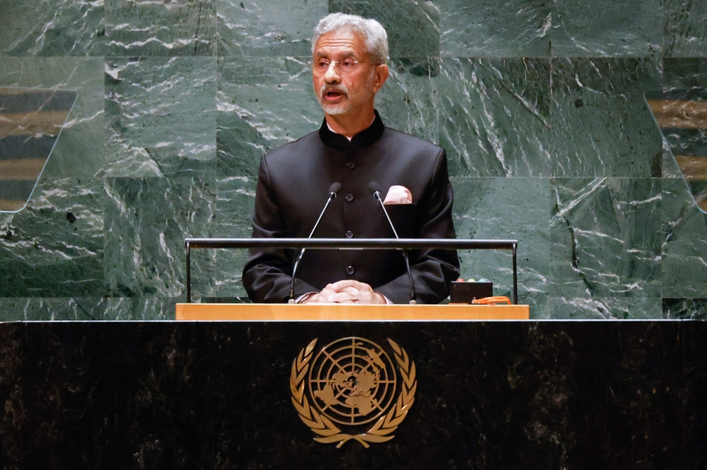 India's Foreign Minister Subrahmanyam Jaishankar addresses the 78th United Nations General Assembly at UN headquarters in New York City on September 26, 2023. (Photo by Kena Betancur / AFP)