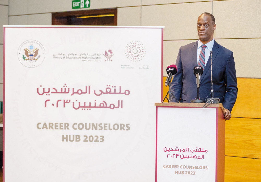 US Ambassador H E Timmy Davis delivering his speech at the event.