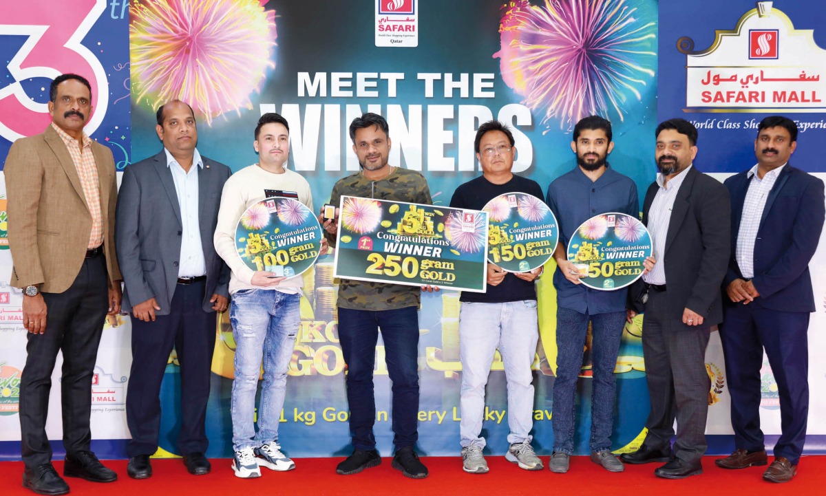 Officials with winners of the second draw of Safari Hypermarket’s Mega Promotion “Shop and Shine - Win 6kg Gold.