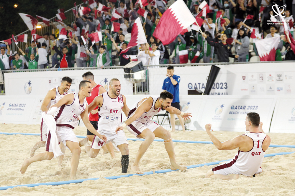 Qatar players celebrate after defeating Brazil in the final.