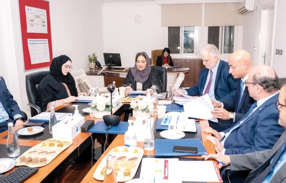 Al Faleh Educational Holding Chairperson and Founder Dr. Sheikha Aisha bint Faleh Al Thani, CEO Sheikha Anwar bint Nawaf Al Thani, and Board members during the Annual Assembly Meeting.
