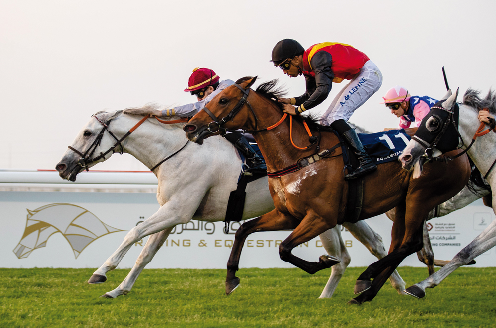 Jockey Kyllan Barbaud and Aajel (left) on their way to win the feature race.