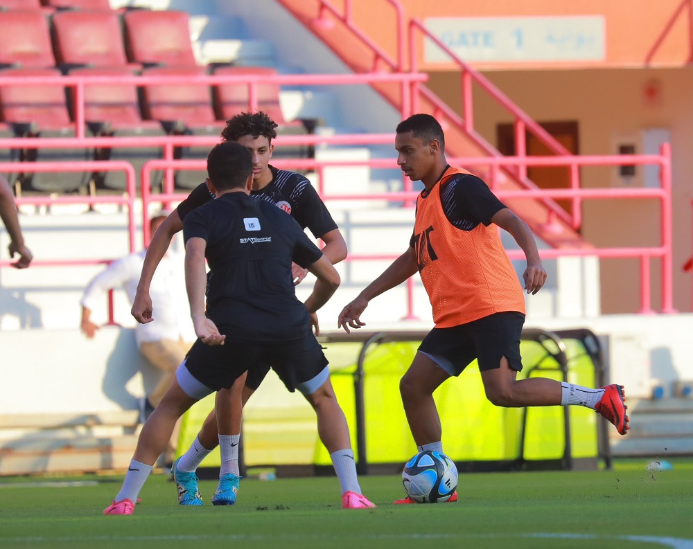Al Shamal players in action during a training session yesterday.