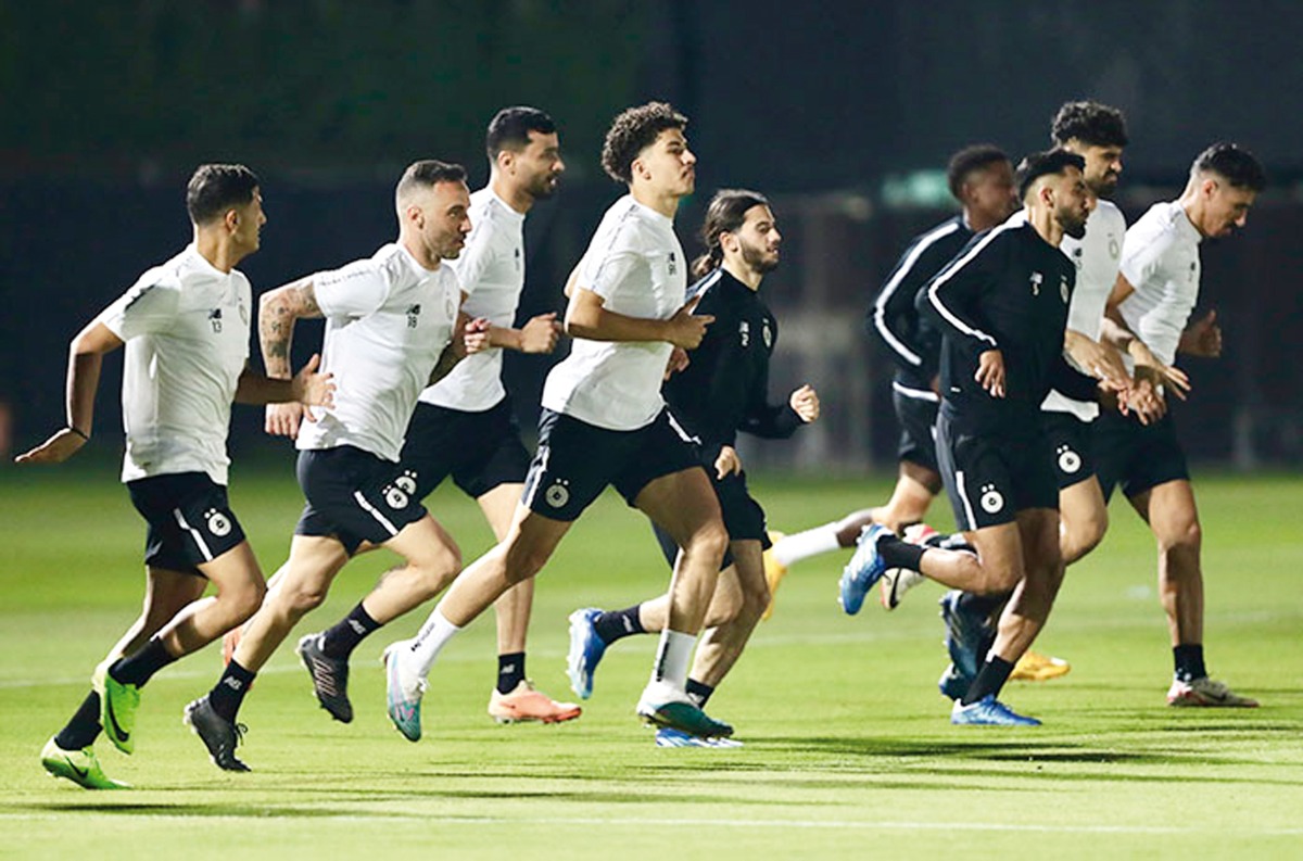 Al Sadd players in action during a training session, yesterday.