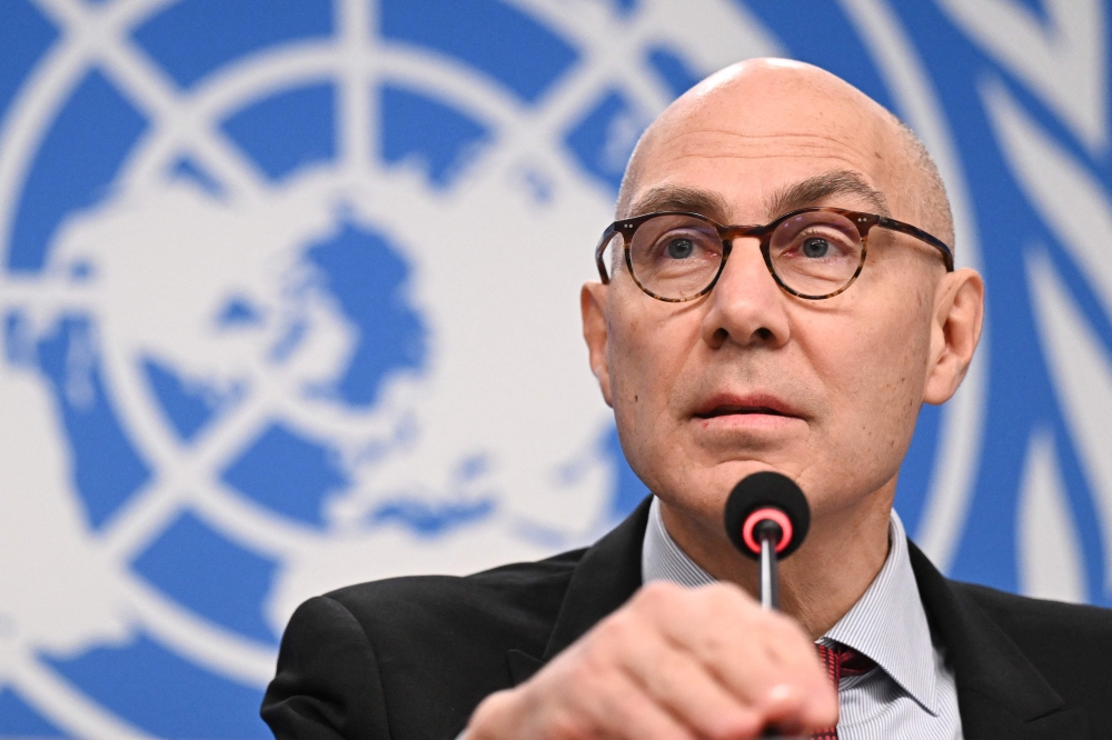 UN High Commissioner for Human Rights Volker Turk addresses a press conference in Geneva, on December 6, 2023. (Photo by Fabrice Coffrini / AFP)