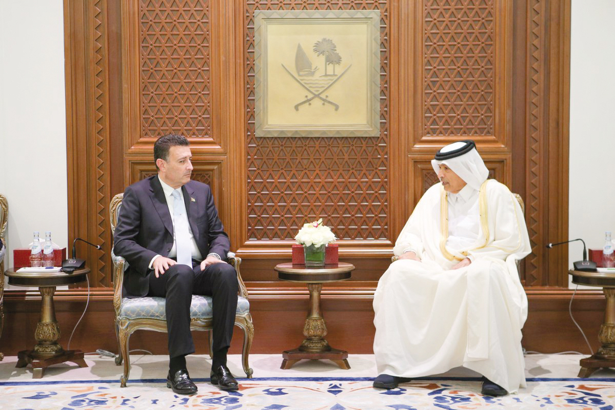 Speaker of the Shura Council H E Hassan bin Abdullah Al Ghanim meeting with Speaker of the House of Representatives of the Hashemite Kingdom of Jordan H E Ahmed Al Safadi, yesterday. 
