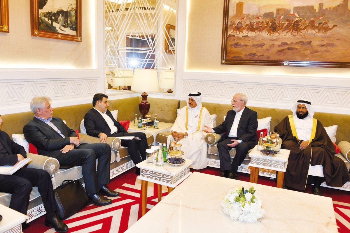 Chairman of Qatar Chamber Sheikh Khalifa bin Jassim Al Thani, President of Iran Chamber of Commerce, Industries, Mines, and Agriculture (ICCIMA) Mammad Musayev with other officials during the meeting.