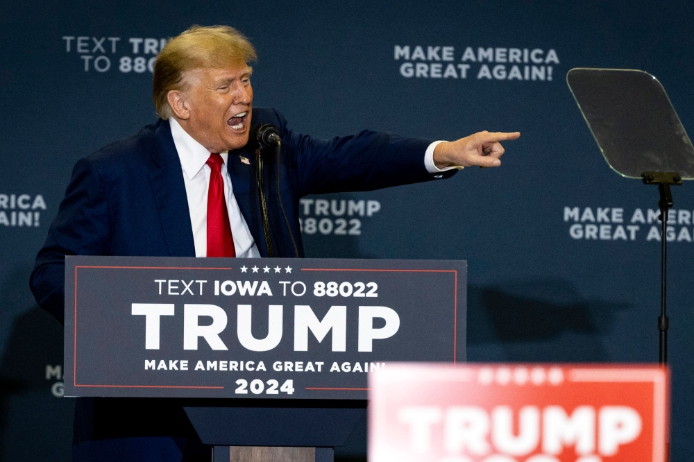  Former US President and Republican presidential hopeful Donald Trump speaks during a 