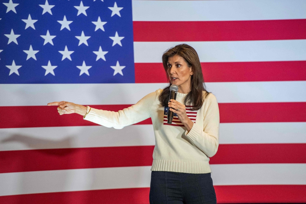 Republican presidential hopeful and former UN Ambassador Nikki Haley speaks at a get-out-the-vote rally in Nashua, New Hampshire on January 20, 2024. (Photo by Joseph Prezioso / AFP)