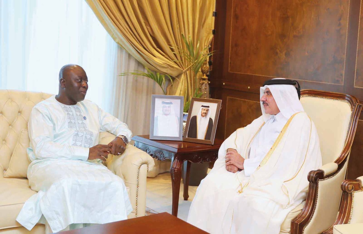 Minister of Transport H E Jassim Saif Ahmed Al Sulaiti with Minister of Transport, Works, and Infrastructure of the Republic of the Gambia H E Ebrima Sillah yesterday.
