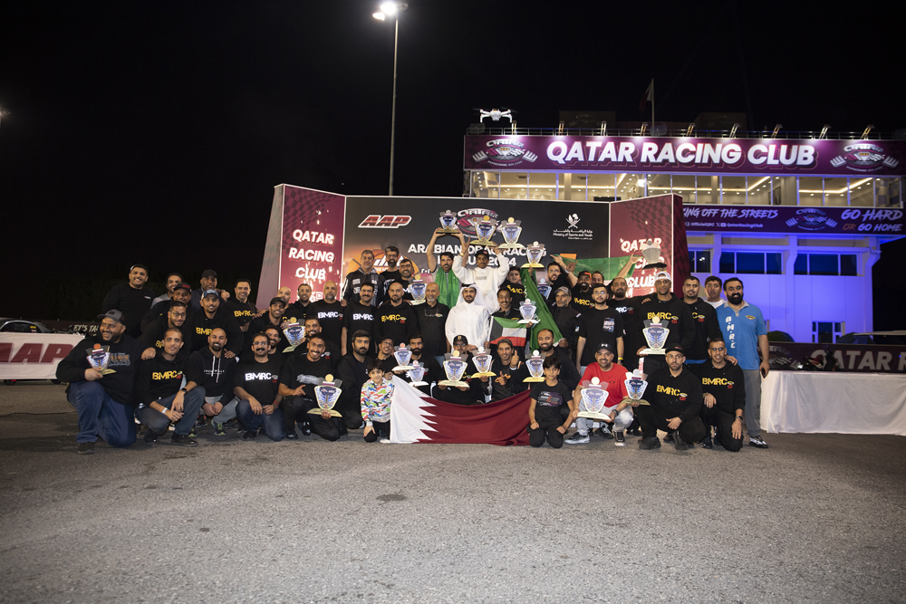 Qatar Racing Club Director Sheikh Jabor bin Khalid bin Jabor Al Thani crowned the podium winners in each category at the conclusion of the third round of 2024 Arabian Drag Racing League.
