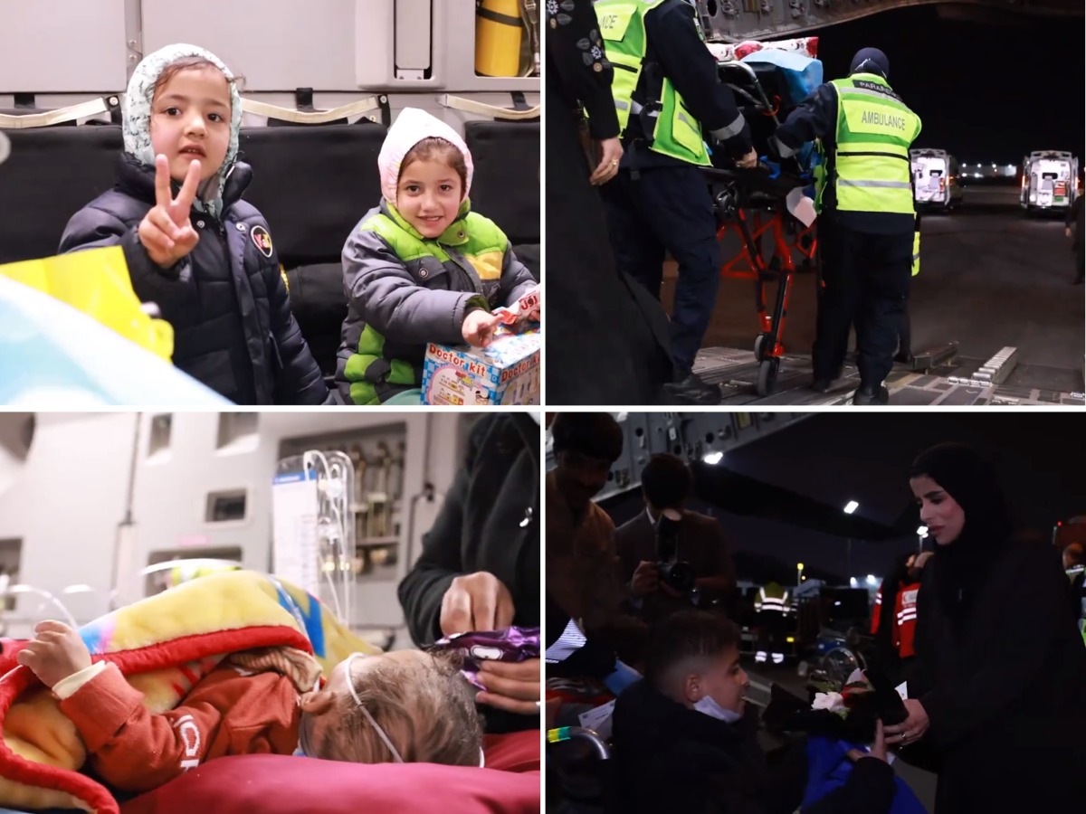The injured and their families arriving on a Qatari medical evacuation plane from Gaza 
